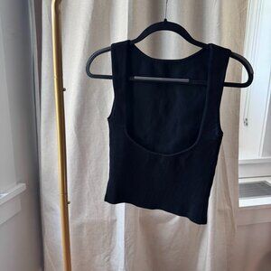 Aritzia Black Ribbed Crop Tank with Open Back Size M Babaton